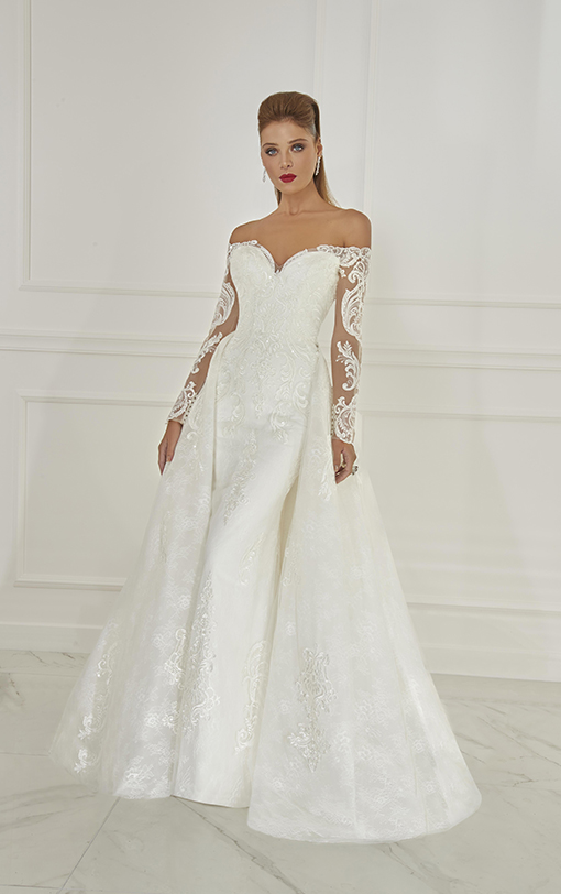 Robe de mariée sirène col bateau avec surjupe