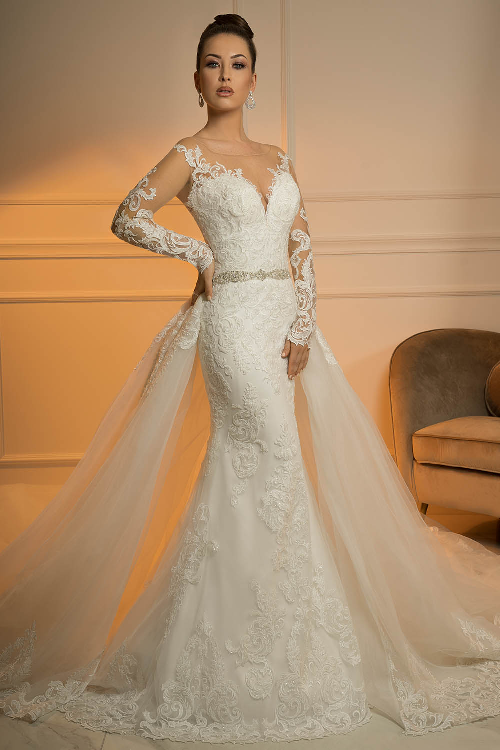 Robe de mariée sirène avec surjupe